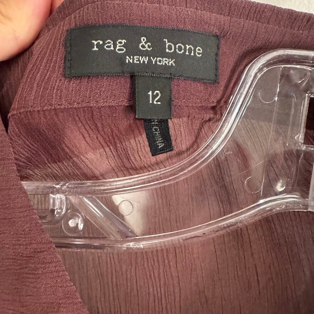 Rag & Bone Sheer Burgundy Button Down Blouse Shirt Size 12 Long Sleeve Minimal - Picture 3 of 4